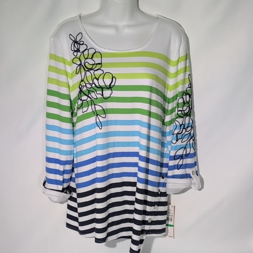 Ruby Rd. Multicolor Striped Long Sleeve Top